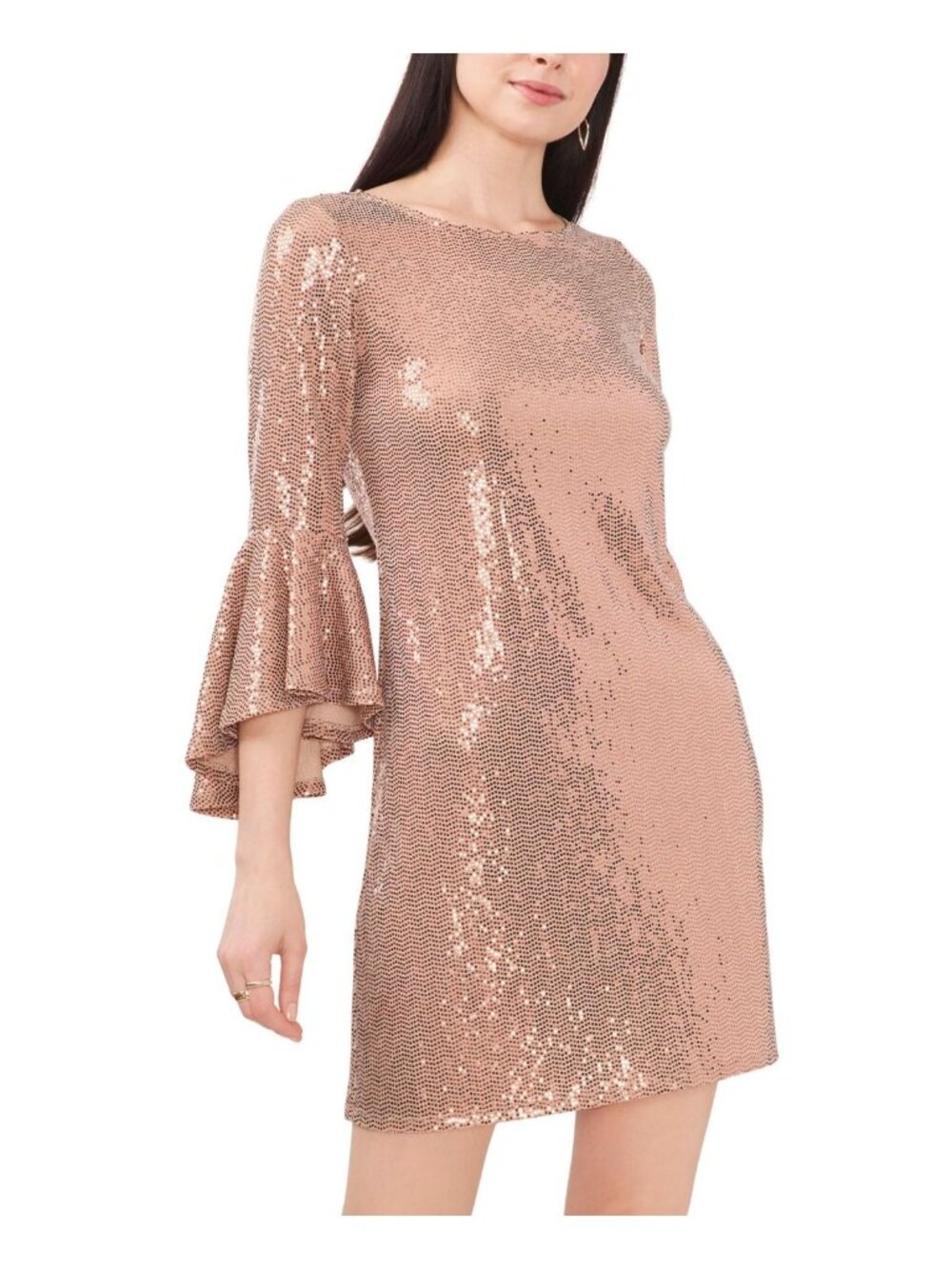 Vince Camuto Womens Flounce Sleeve Tiered Ruffle Dress Gold Size M NWT